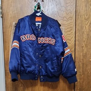STARTER Navy Broncos Satin Jacket